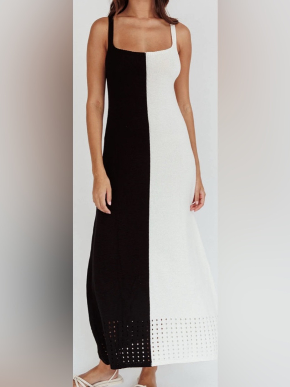 Color Block Black & White Knit Maxi Dress: Size Large by Selfie Leslie
